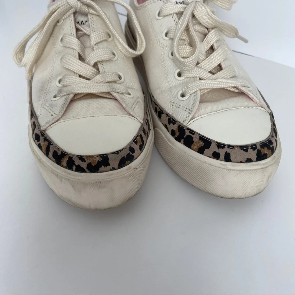 Kate Spade Womens‎ Cream Canvas Kaia Leopard Print Suede Sneakers Size 8